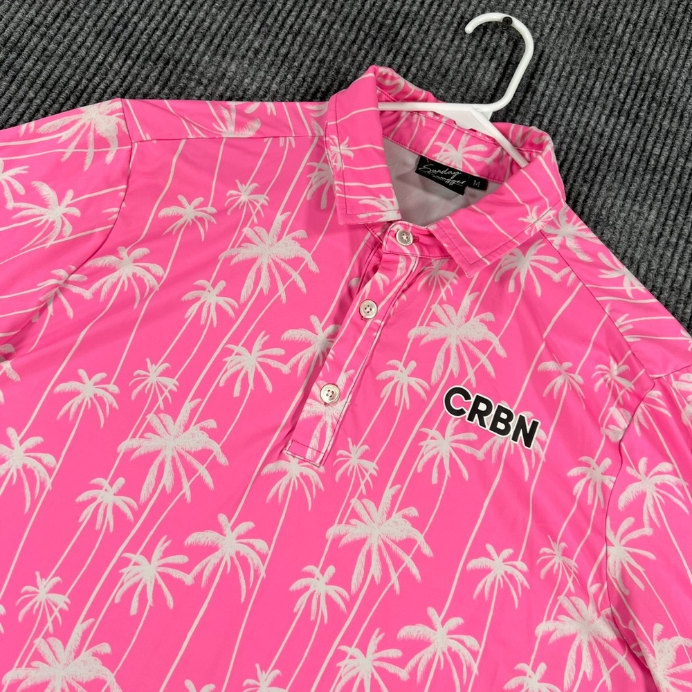 Sunday Swagger Polo Shirt Mens Medium Pink Geometric Short Sleeve Performance